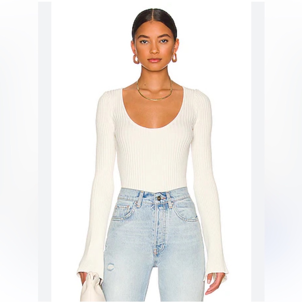 ANINE BING Ivory Scarlet Ribbed Flare Sleeve Scoop Neck Sweater Size Medium